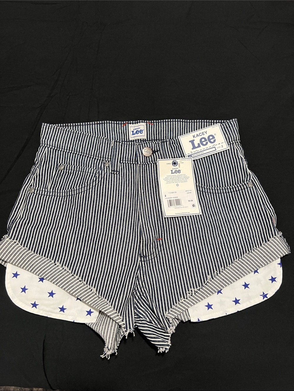 Lee Striped Navy and White High-Rise Jean Shorts with Star Lining